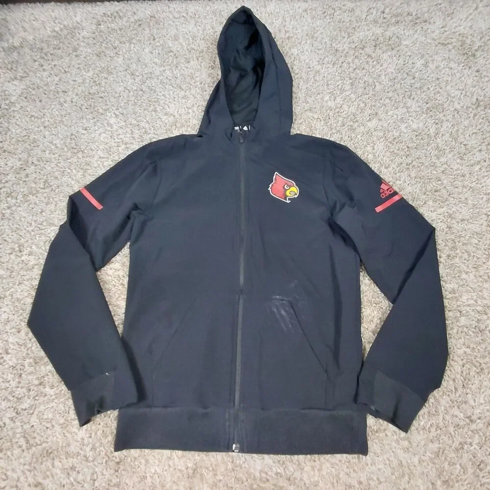 Adidas Louisville Cardinals Performance Jacket Mens Small Black Full Zip Hooded